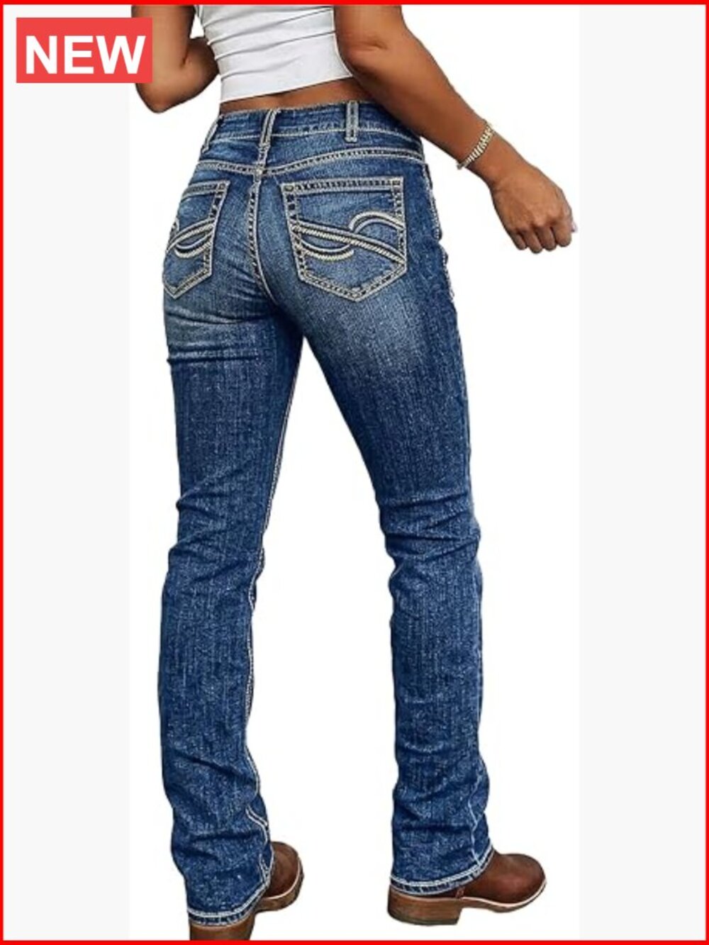 Mid Rise Stretchy Criss Cross Embroidered Bootcut Jeans